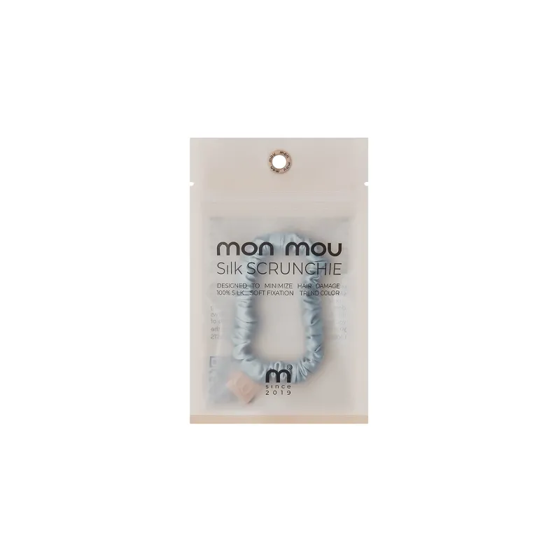 Тонка шовкова резинка сіро-блакитна Mon Mou SILK SLIM SCRUNCHIE GRAY BLUE