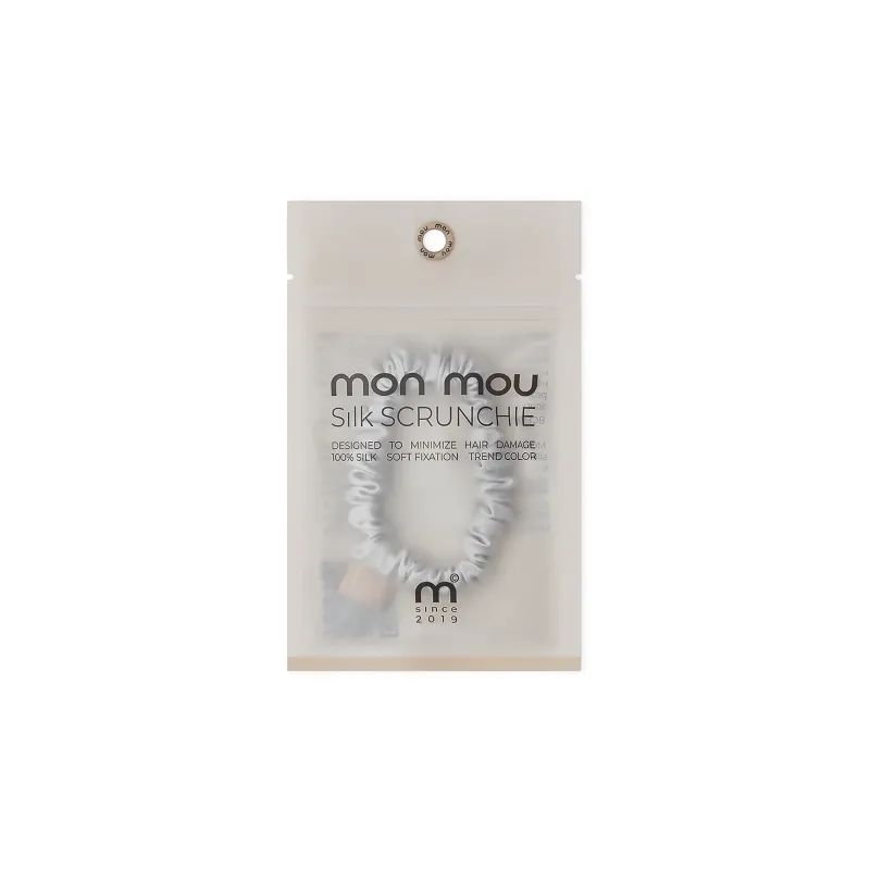 Тонка шовкова резинка перлинно-сіра Mon Mou SILK SLIM SCRUNCHIE PEARL GRAY