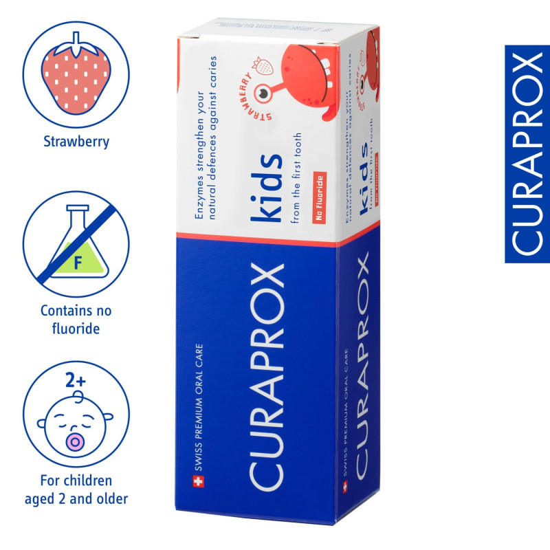 Зубна паста дитяча kids (полуниця) Curaprox НУЛЬ ФТОРИД  60 ml