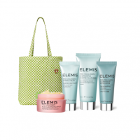 Стильный шопер с четырьмя продуктами бестселлерами в тревеле размере ELEMIS Shrimps Glow Discovery Kit