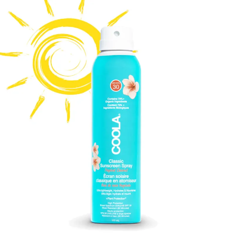 Сонцезахисний прозорий спрей для тіла з ароматом “Тропічний кокос” SPF 30 COOLA Classic Sunscreen Spray "Tropical Coconut" 177 ml